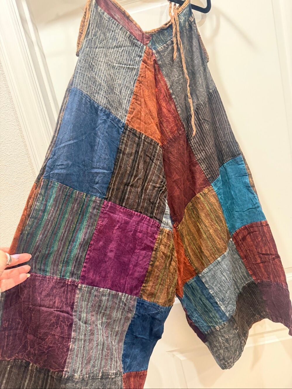 Boho Hippie Multicolor Patchwork Cotton Harem Pants Wide Leg Festival Trousers S